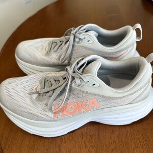 HOKA White and Pink Running Shoes